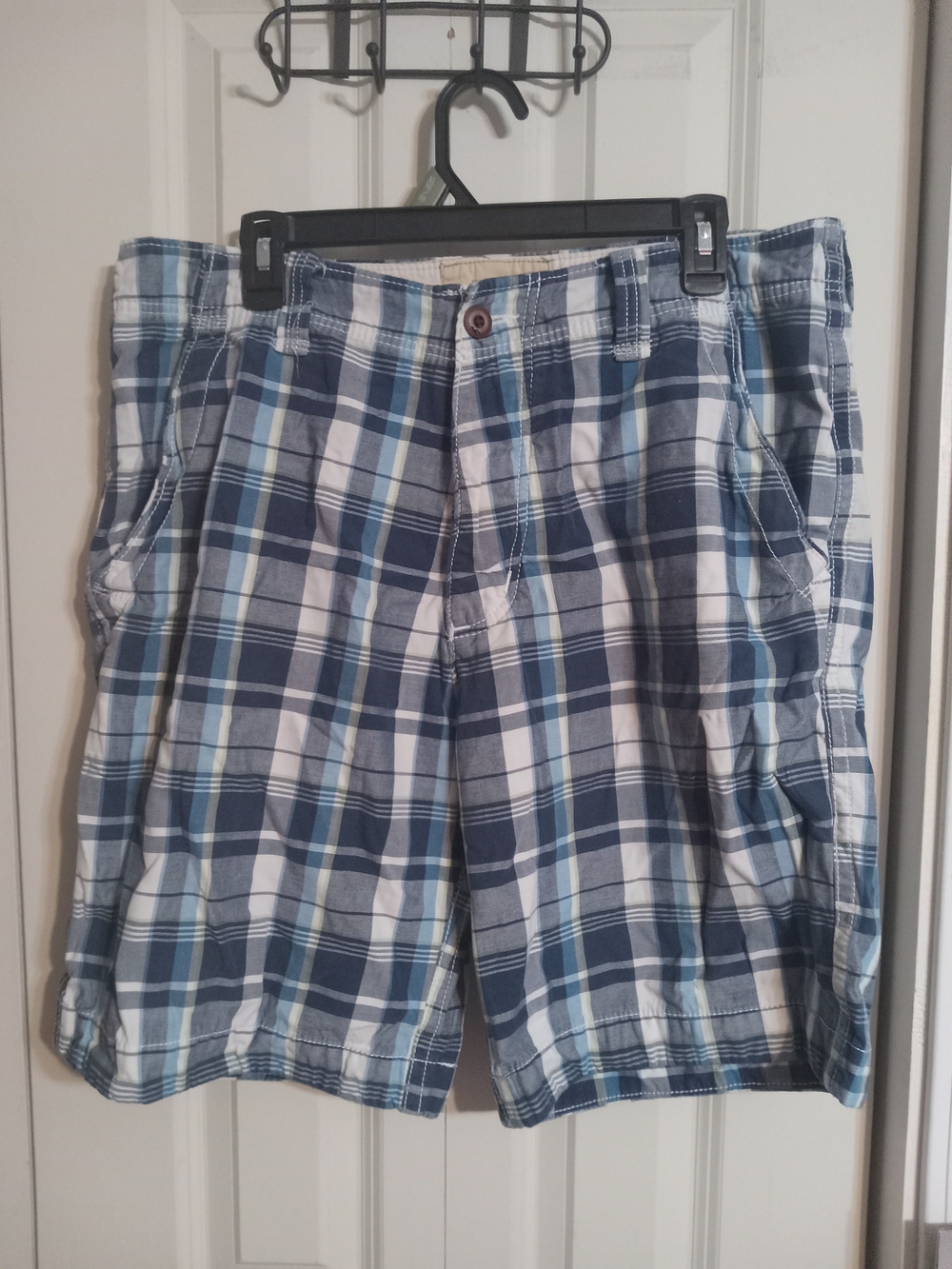 Hollister Blue and White Plaid Flat Front Shorts